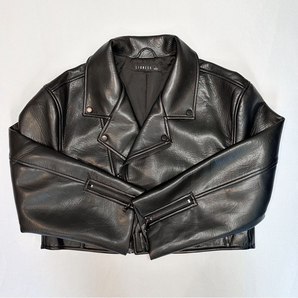 Lioness Staten Island Oversized Leather Jacket in Black